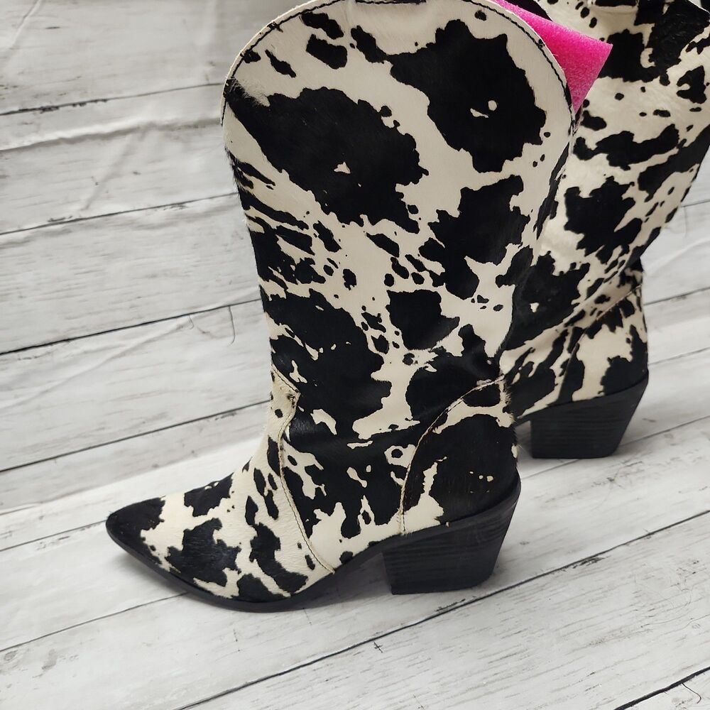 DINGO Live a Little Cow Print Calf Hair Western Boots Women's Size 8 Black/White - Picture 6 of 14